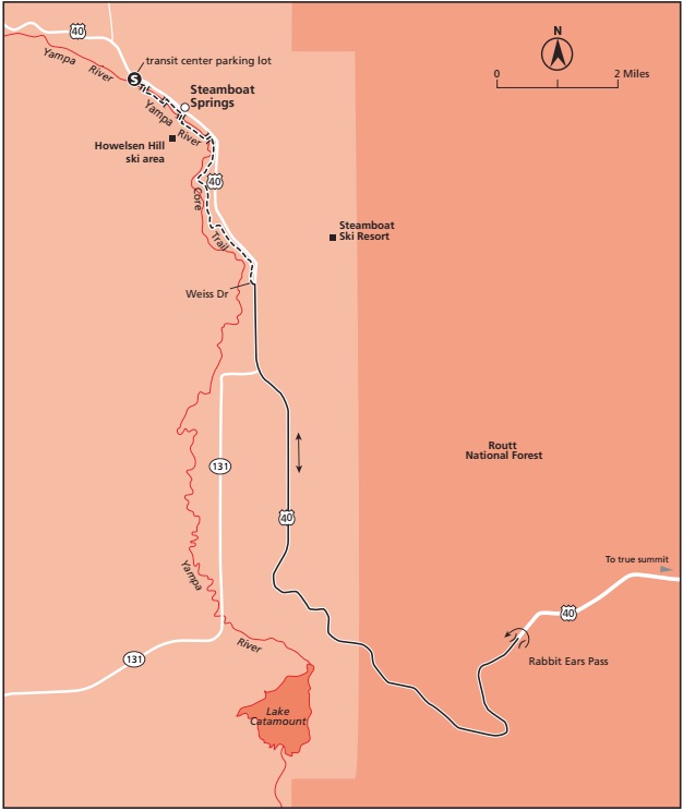 Courtesy of Mountaineers Books - From downtown Steamboat Springs, the base of Rabbit Ears Pass is 9 miles south on Hwy 40. 